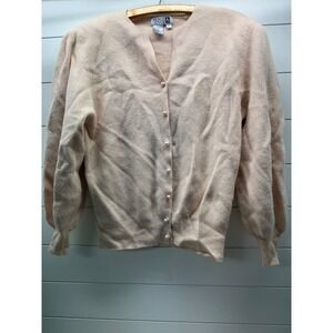 Adele Joyce Vintage Lambswool Angora Pearl Button Cardigan Peach Pink Large